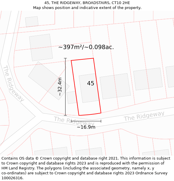 45, THE RIDGEWAY, BROADSTAIRS, CT10 2HE: Plot and title map