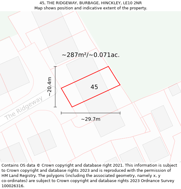 45, THE RIDGEWAY, BURBAGE, HINCKLEY, LE10 2NR: Plot and title map