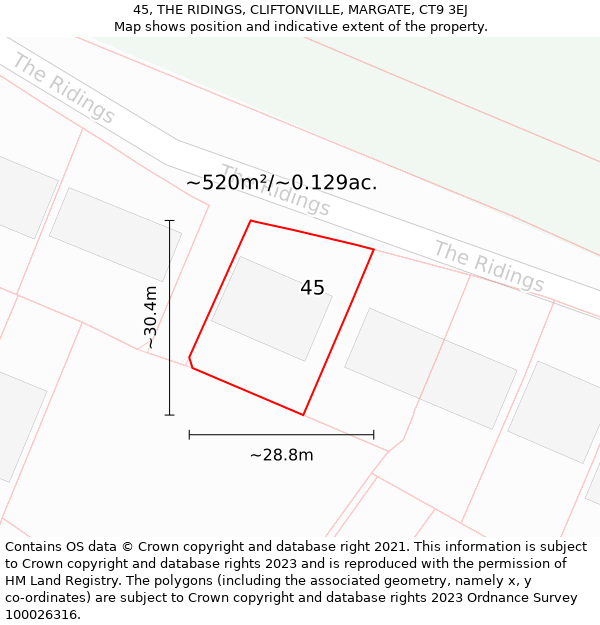45, THE RIDINGS, CLIFTONVILLE, MARGATE, CT9 3EJ: Plot and title map
