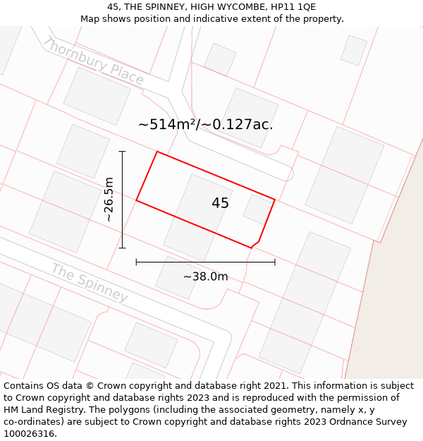 45, THE SPINNEY, HIGH WYCOMBE, HP11 1QE: Plot and title map