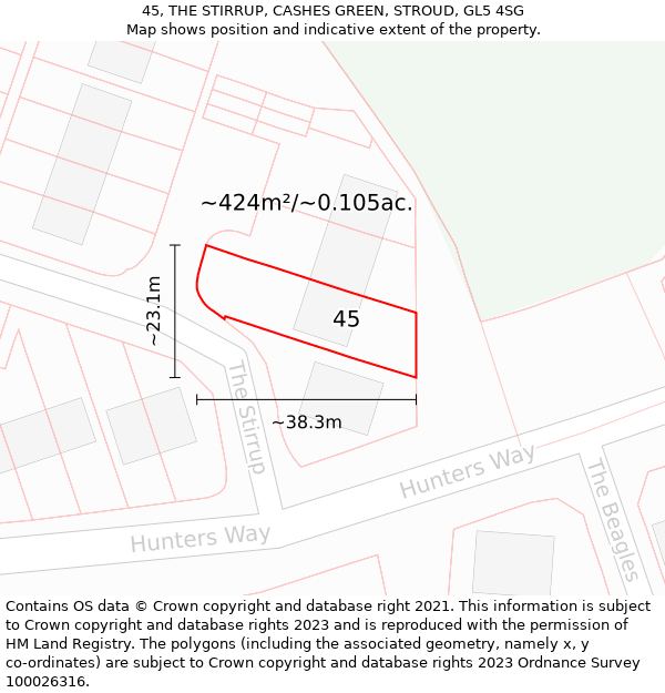 45, THE STIRRUP, CASHES GREEN, STROUD, GL5 4SG: Plot and title map