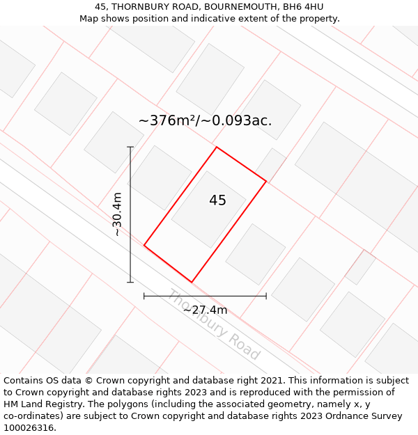 45, THORNBURY ROAD, BOURNEMOUTH, BH6 4HU: Plot and title map