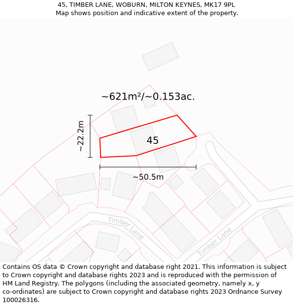 45, TIMBER LANE, WOBURN, MILTON KEYNES, MK17 9PL: Plot and title map