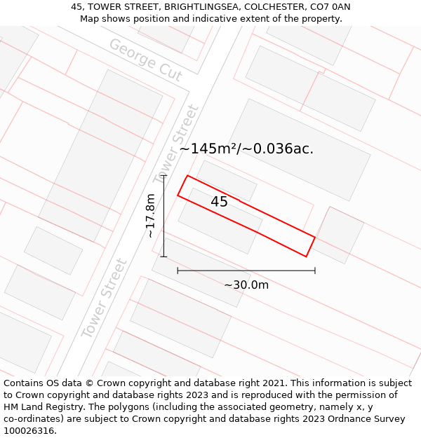 45, TOWER STREET, BRIGHTLINGSEA, COLCHESTER, CO7 0AN: Plot and title map