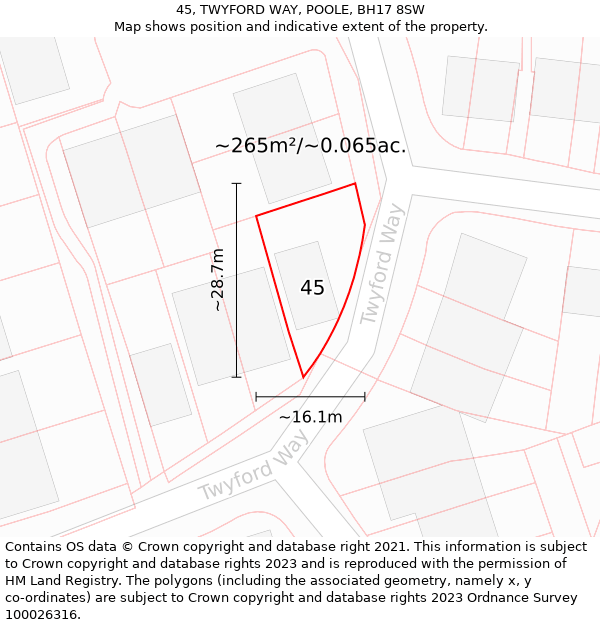 45, TWYFORD WAY, POOLE, BH17 8SW: Plot and title map