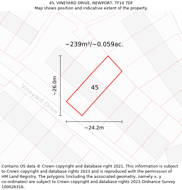 45, VINEYARD DRIVE, NEWPORT, TF10 7DF: Plot and title map