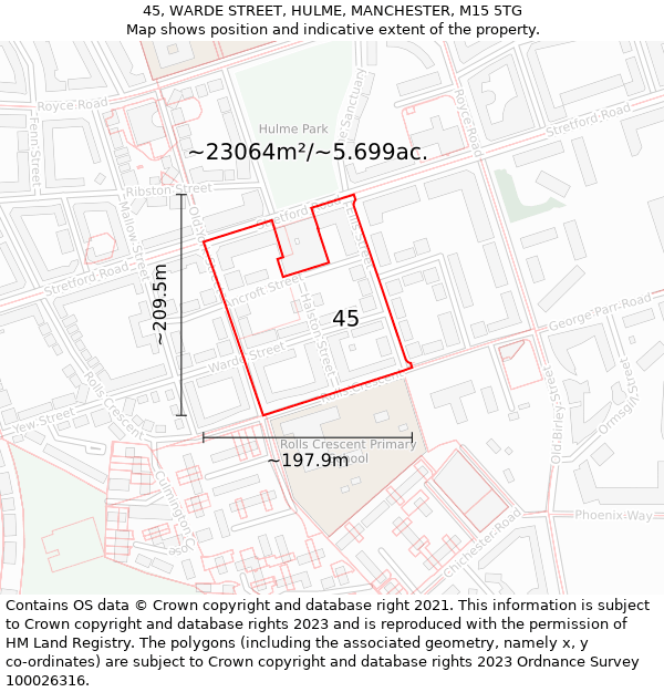 45, WARDE STREET, HULME, MANCHESTER, M15 5TG: Plot and title map