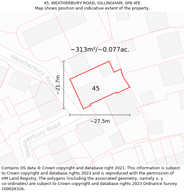 45, WEATHERBURY ROAD, GILLINGHAM, SP8 4FE: Plot and title map