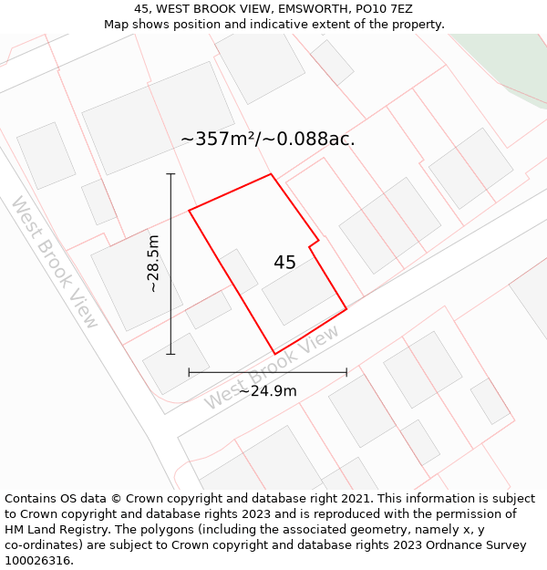 45, WEST BROOK VIEW, EMSWORTH, PO10 7EZ: Plot and title map