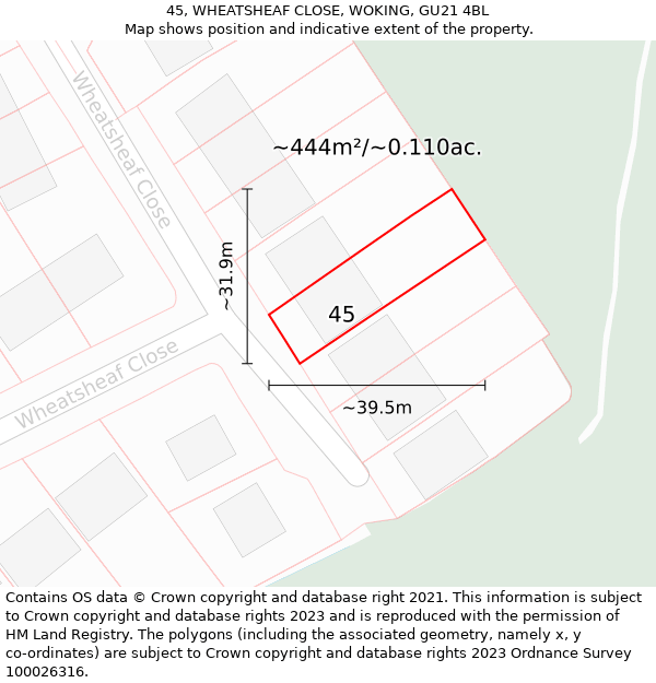 45, WHEATSHEAF CLOSE, WOKING, GU21 4BL: Plot and title map