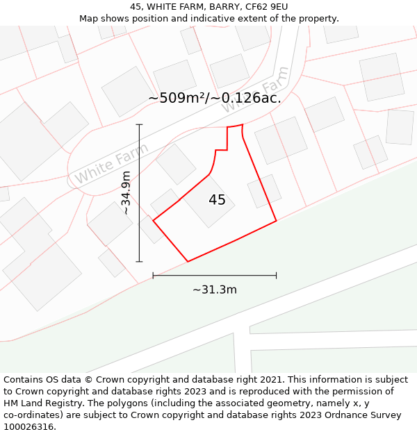 45, WHITE FARM, BARRY, CF62 9EU: Plot and title map