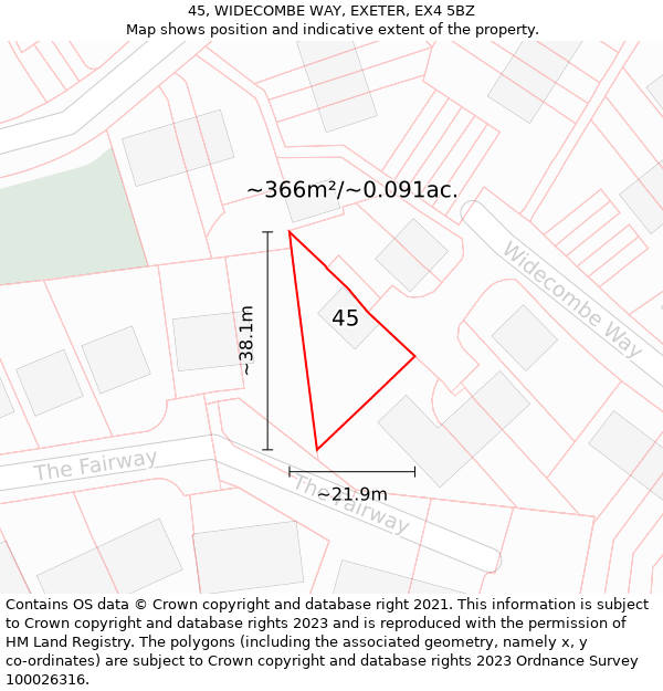 45, WIDECOMBE WAY, EXETER, EX4 5BZ: Plot and title map