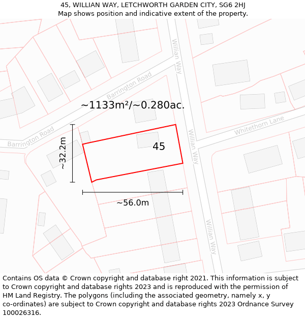 45, WILLIAN WAY, LETCHWORTH GARDEN CITY, SG6 2HJ: Plot and title map