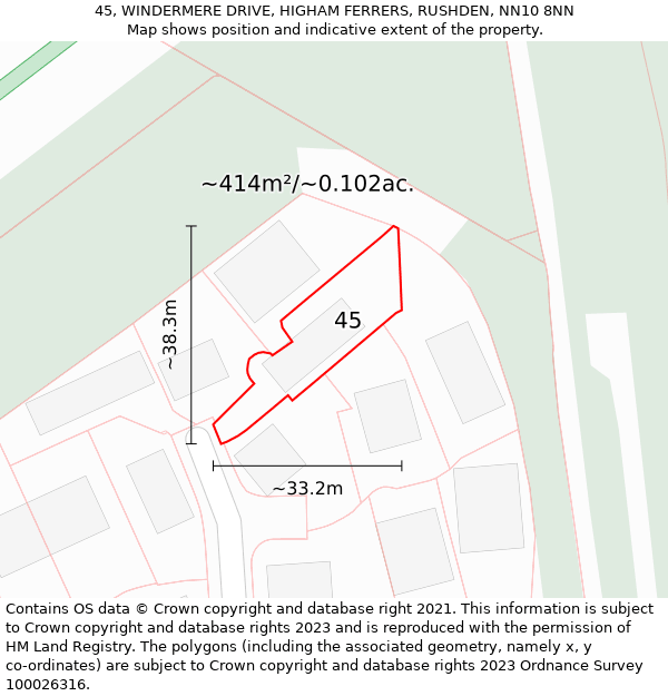 45, WINDERMERE DRIVE, HIGHAM FERRERS, RUSHDEN, NN10 8NN: Plot and title map