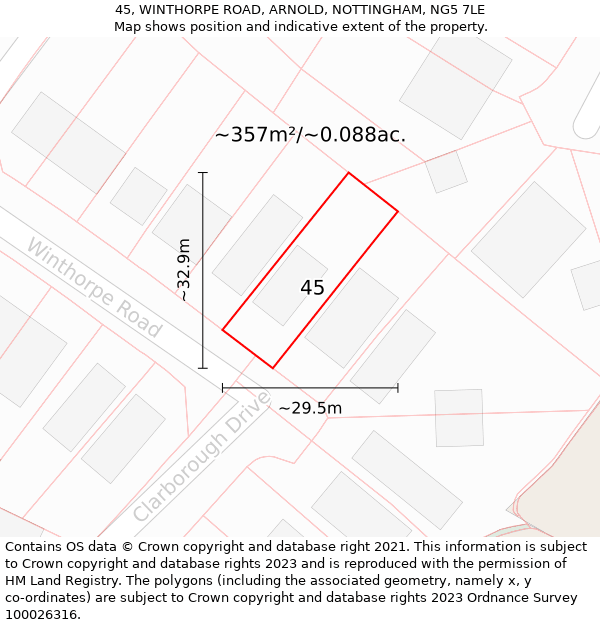 45, WINTHORPE ROAD, ARNOLD, NOTTINGHAM, NG5 7LE: Plot and title map