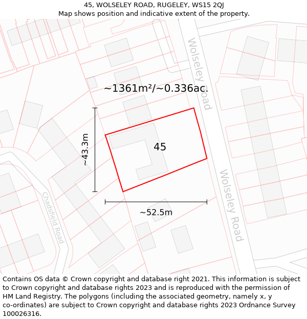 45, WOLSELEY ROAD, RUGELEY, WS15 2QJ: Plot and title map