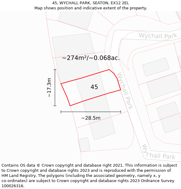 45, WYCHALL PARK, SEATON, EX12 2EL: Plot and title map