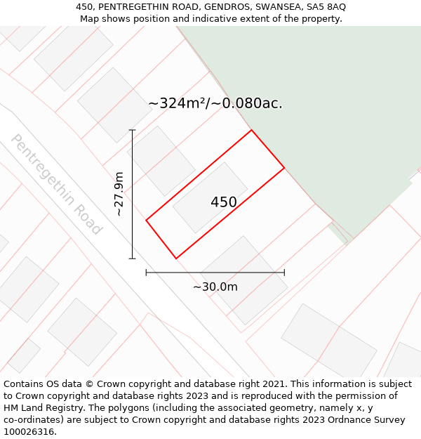 450, PENTREGETHIN ROAD, GENDROS, SWANSEA, SA5 8AQ: Plot and title map