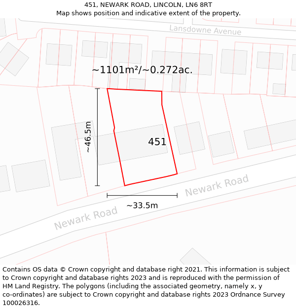 451, NEWARK ROAD, LINCOLN, LN6 8RT: Plot and title map