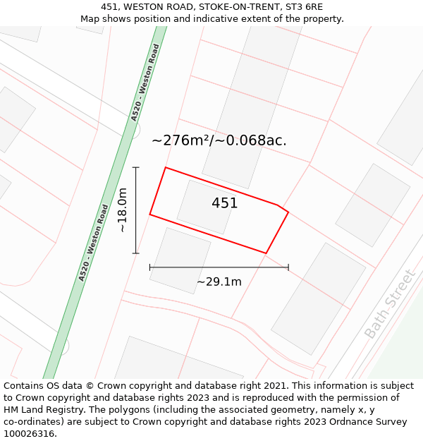 451, WESTON ROAD, STOKE-ON-TRENT, ST3 6RE: Plot and title map