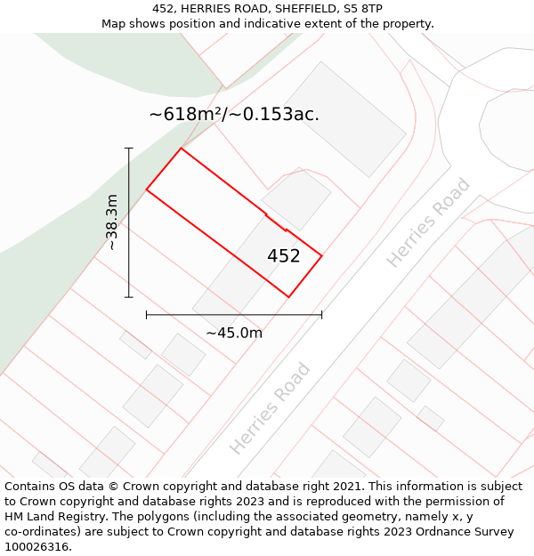 452, HERRIES ROAD, SHEFFIELD, S5 8TP: Plot and title map