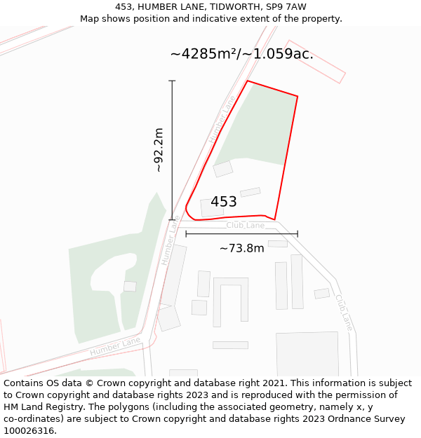 453, HUMBER LANE, TIDWORTH, SP9 7AW: Plot and title map