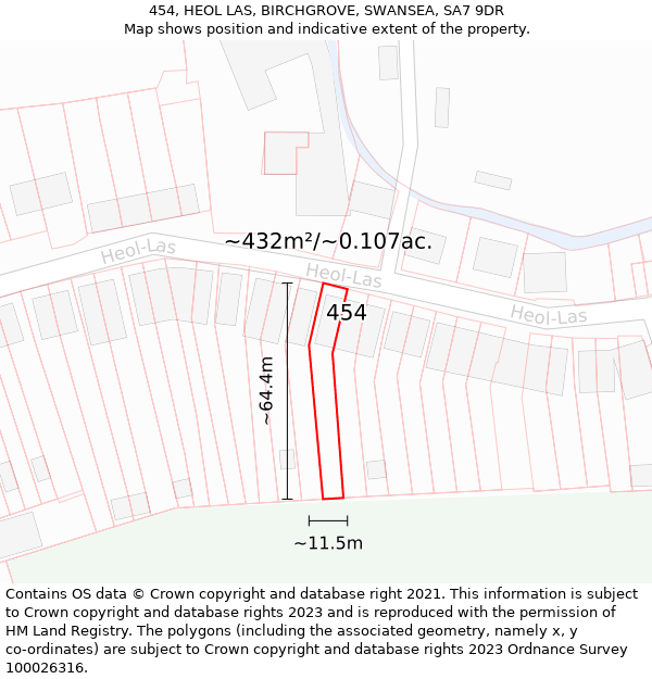 454, HEOL LAS, BIRCHGROVE, SWANSEA, SA7 9DR: Plot and title map