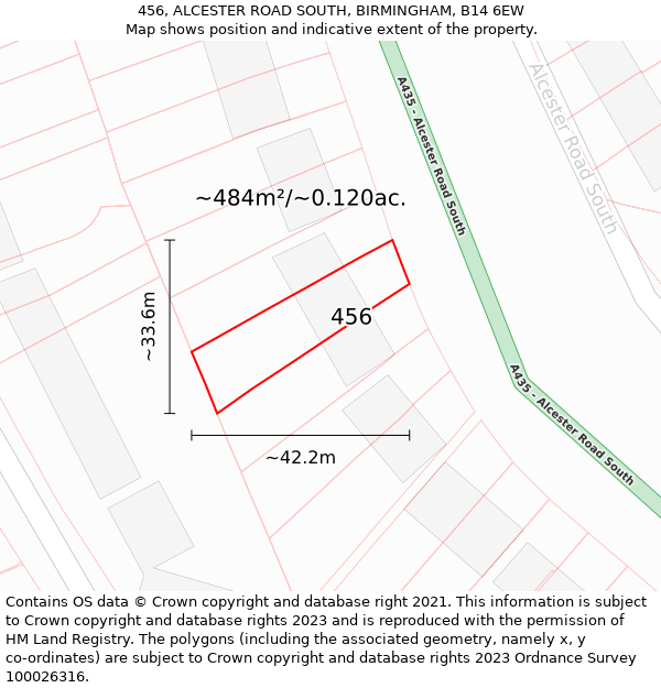 456, ALCESTER ROAD SOUTH, BIRMINGHAM, B14 6EW: Plot and title map