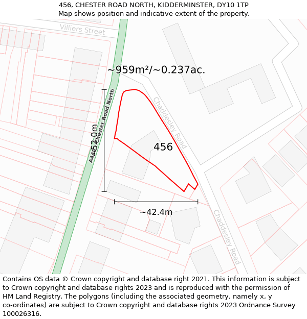 456, CHESTER ROAD NORTH, KIDDERMINSTER, DY10 1TP: Plot and title map