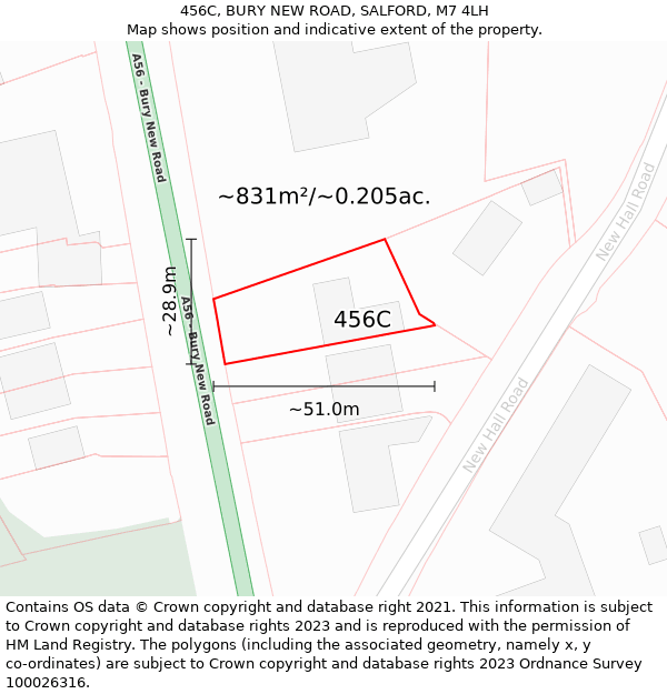 456C, BURY NEW ROAD, SALFORD, M7 4LH: Plot and title map