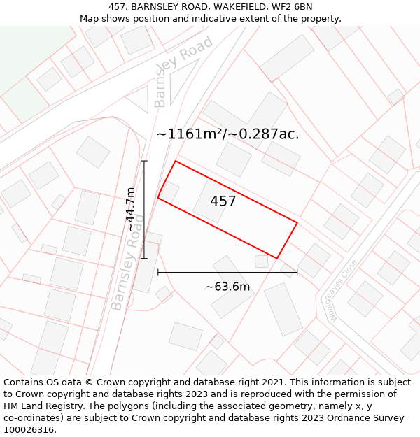 457, BARNSLEY ROAD, WAKEFIELD, WF2 6BN: Plot and title map