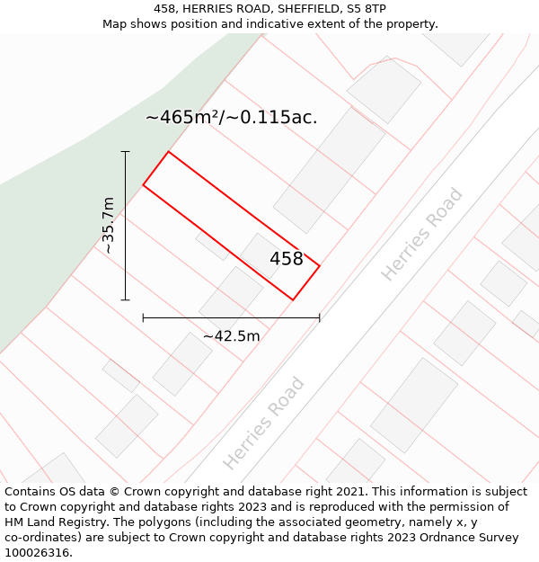 458, HERRIES ROAD, SHEFFIELD, S5 8TP: Plot and title map