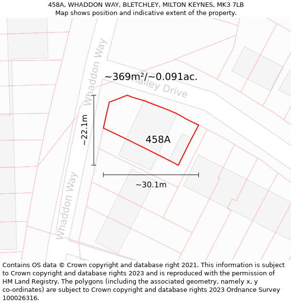 458A, WHADDON WAY, BLETCHLEY, MILTON KEYNES, MK3 7LB: Plot and title map