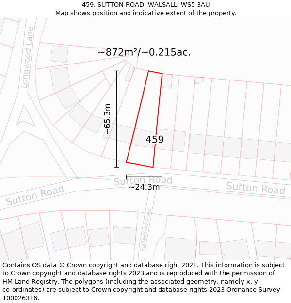 459, SUTTON ROAD, WALSALL, WS5 3AU: Plot and title map