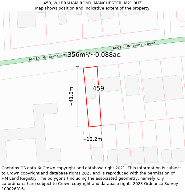 459, WILBRAHAM ROAD, MANCHESTER, M21 0UZ: Plot and title map