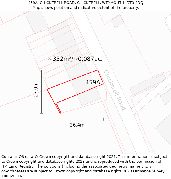 459A, CHICKERELL ROAD, CHICKERELL, WEYMOUTH, DT3 4DQ: Plot and title map