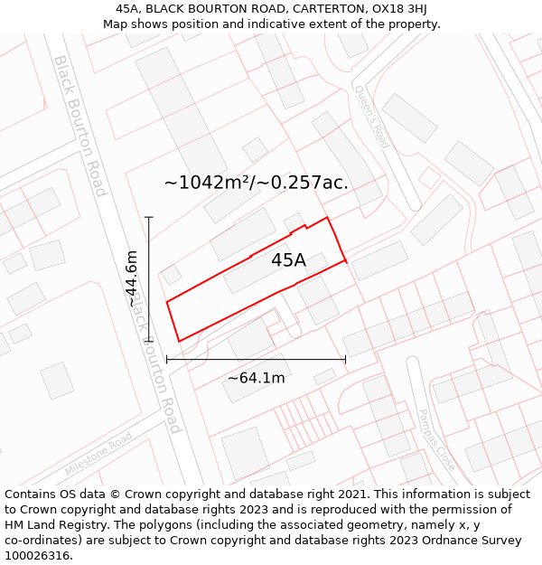 45A, BLACK BOURTON ROAD, CARTERTON, OX18 3HJ: Plot and title map