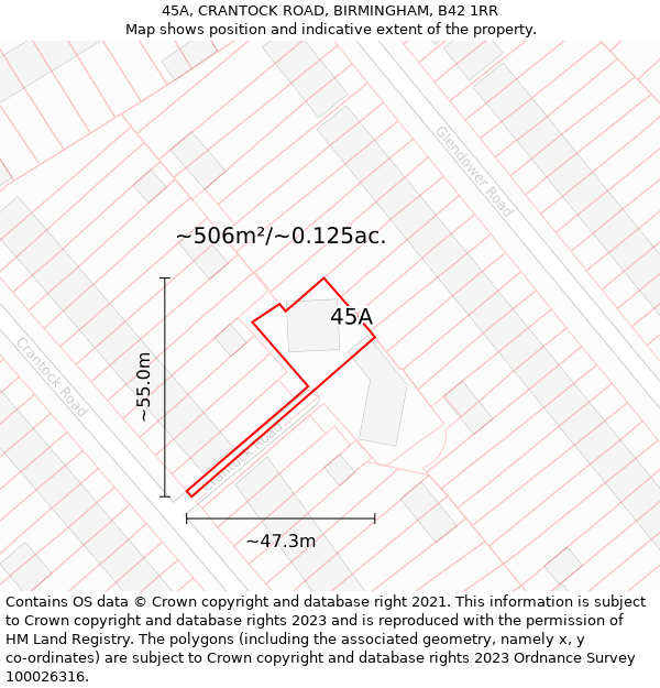 45A, CRANTOCK ROAD, BIRMINGHAM, B42 1RR: Plot and title map