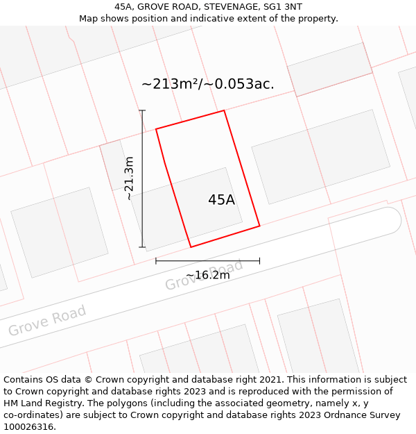 45A, GROVE ROAD, STEVENAGE, SG1 3NT: Plot and title map