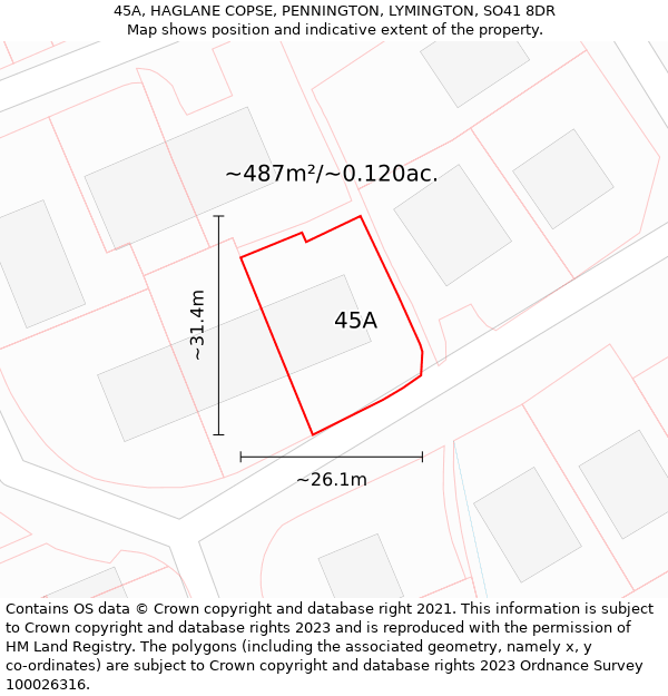 45A, HAGLANE COPSE, PENNINGTON, LYMINGTON, SO41 8DR: Plot and title map