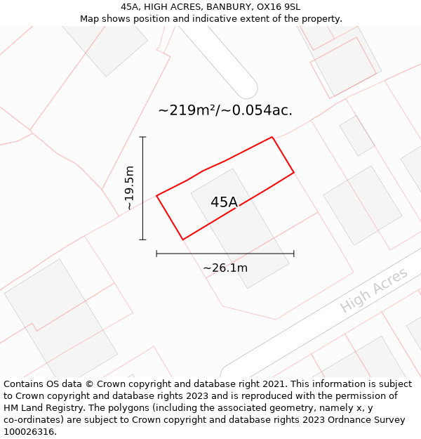 45A, HIGH ACRES, BANBURY, OX16 9SL: Plot and title map