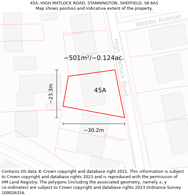 45A, HIGH MATLOCK ROAD, STANNINGTON, SHEFFIELD, S6 6AS: Plot and title map