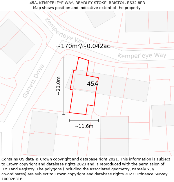 45A, KEMPERLEYE WAY, BRADLEY STOKE, BRISTOL, BS32 8EB: Plot and title map