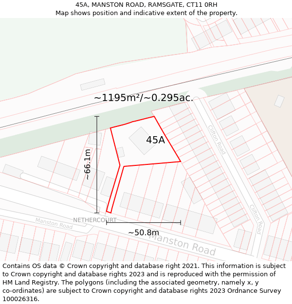 45A, MANSTON ROAD, RAMSGATE, CT11 0RH: Plot and title map