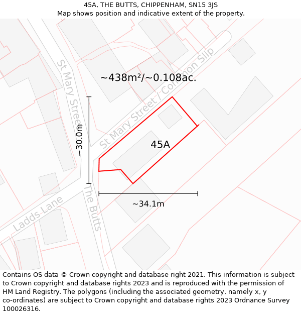 45A, THE BUTTS, CHIPPENHAM, SN15 3JS: Plot and title map