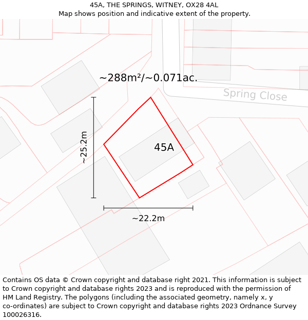 45A, THE SPRINGS, WITNEY, OX28 4AL: Plot and title map