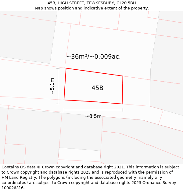 45B, HIGH STREET, TEWKESBURY, GL20 5BH: Plot and title map