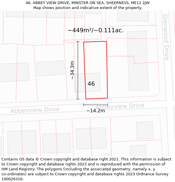 46, ABBEY VIEW DRIVE, MINSTER ON SEA, SHEERNESS, ME12 2JW: Plot and title map