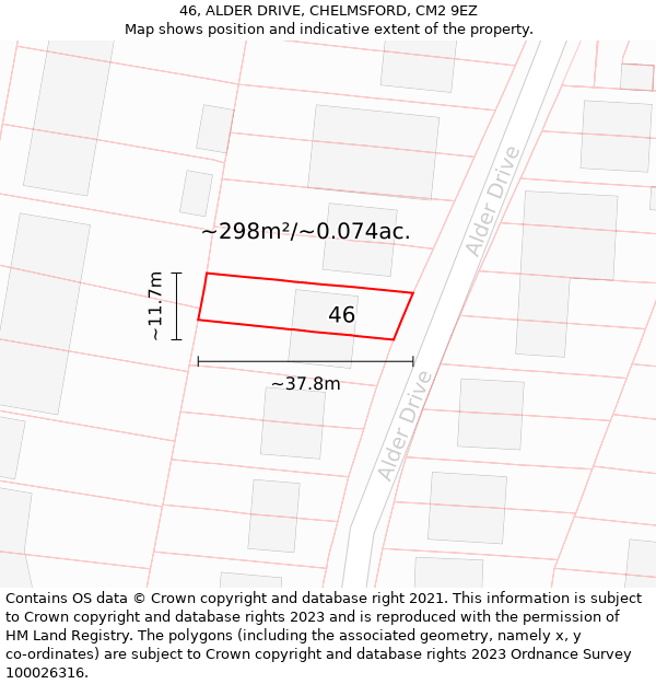 46, ALDER DRIVE, CHELMSFORD, CM2 9EZ: Plot and title map