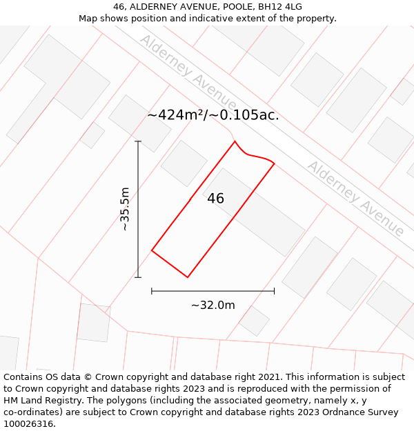 46, ALDERNEY AVENUE, POOLE, BH12 4LG: Plot and title map